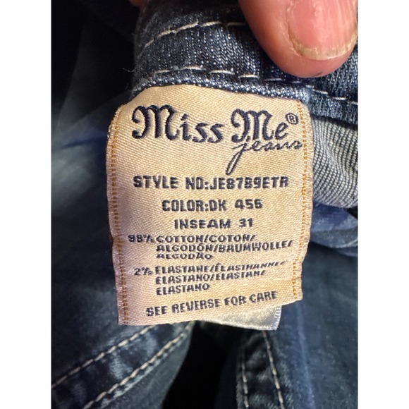 Miss Me Jeans Women's Easy Straight Mid Rise Distressed Embellished Pockets 32 - Picture 5 of 7